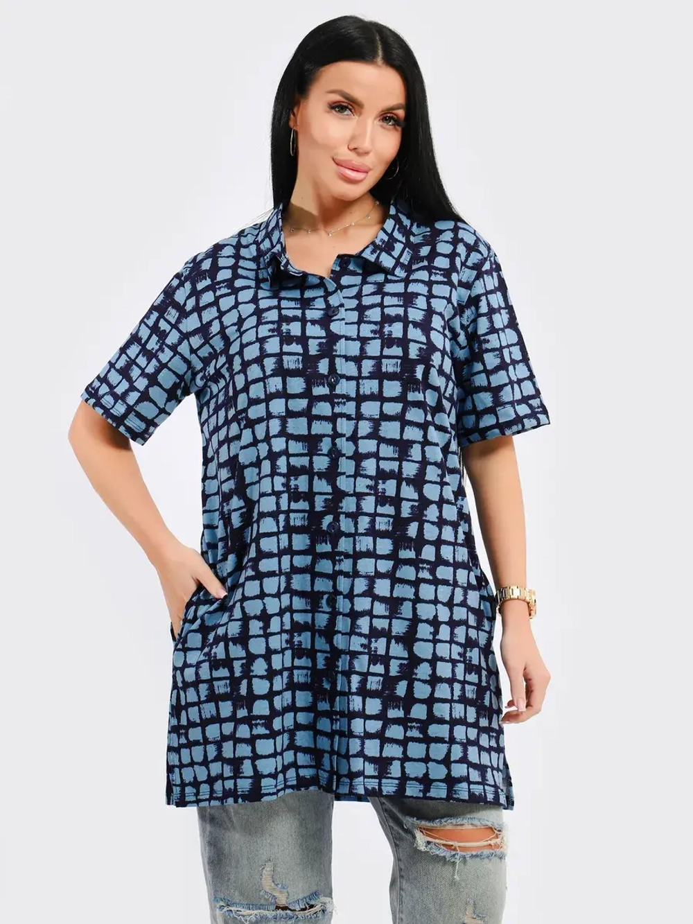 Туника-рубашка хлопок большие размеры