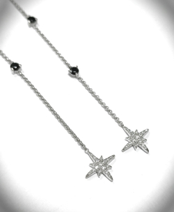 Серьги "Звезды" с цепочкой, фианитами и английским замком