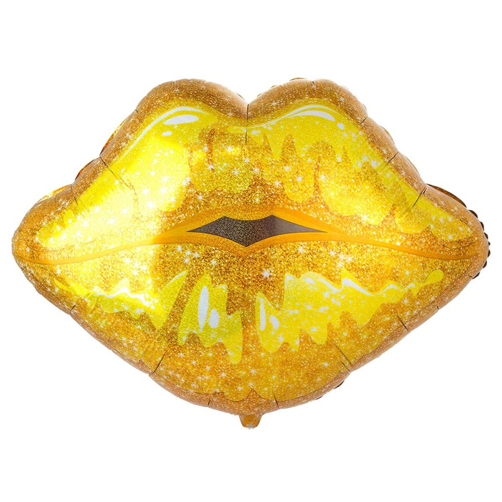 Купить фигурный шар с гелием в виде губ золотого цвета