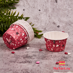 Формы бумажные с ламинацией «Маффин» 50х40 мм (Красный с сердцем) 100 шт