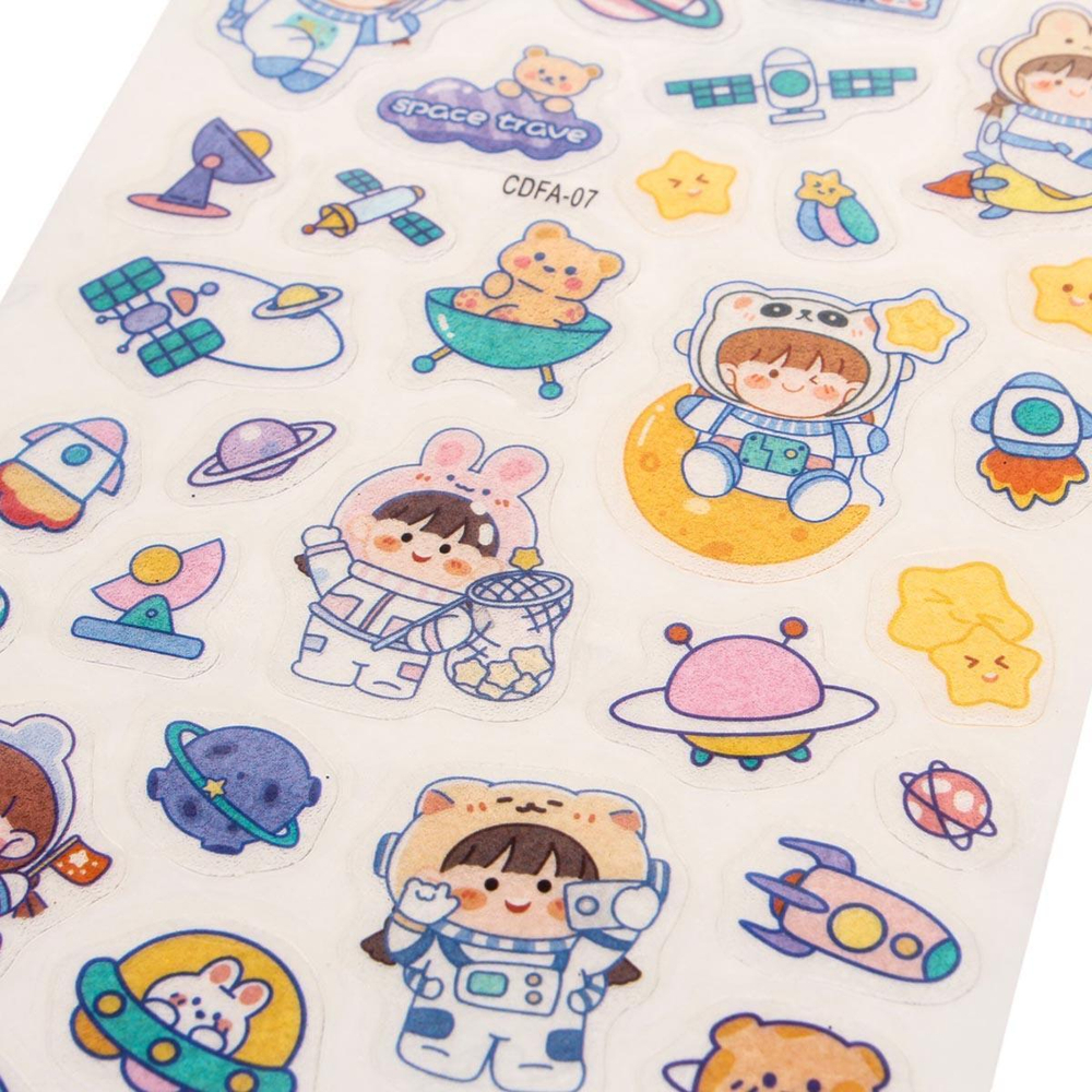 Наклейки "Мультяшки в космосе" 21,5*11см. светятся в темноте