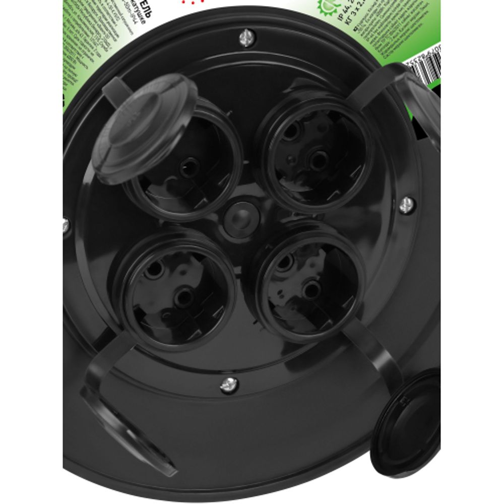 Удлинитель силовой ЭРА GREEN LINE KAT-KG-3x2.5-50m-IP44 на катушке c крышками с заземлением 4 розетки 50м КГ 3x2.5мм2 | Силовые удлинители