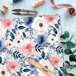 Ткань Барби акварельные розовоголубые цветы