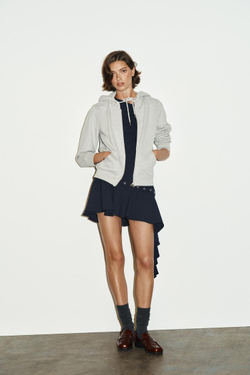 ZARA КОРОТКОЕ АСИММЕТРИЧНОЕ ПЛАТЬЕ С ЗАКЛЕПКАМИ, МОРСКОЙ СИНИЙ