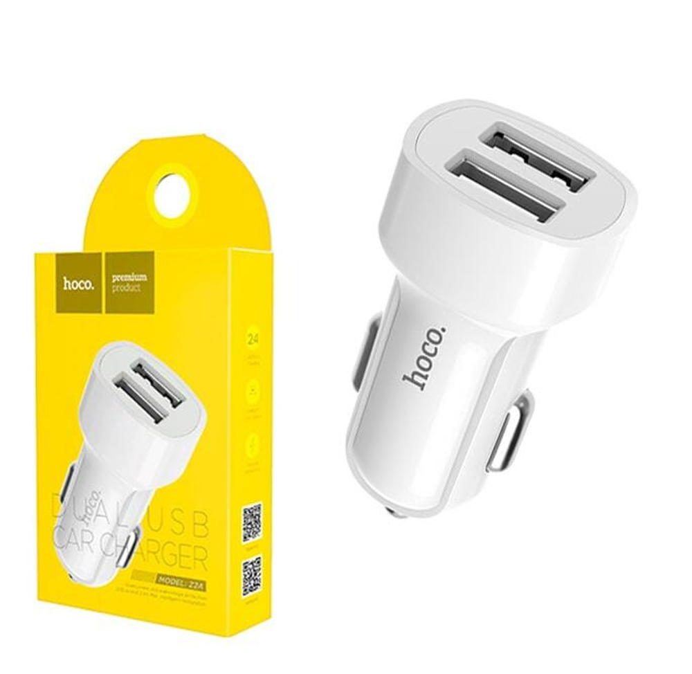 Автомобильный адаптер питания HOCO Z2A 2USB (белый)