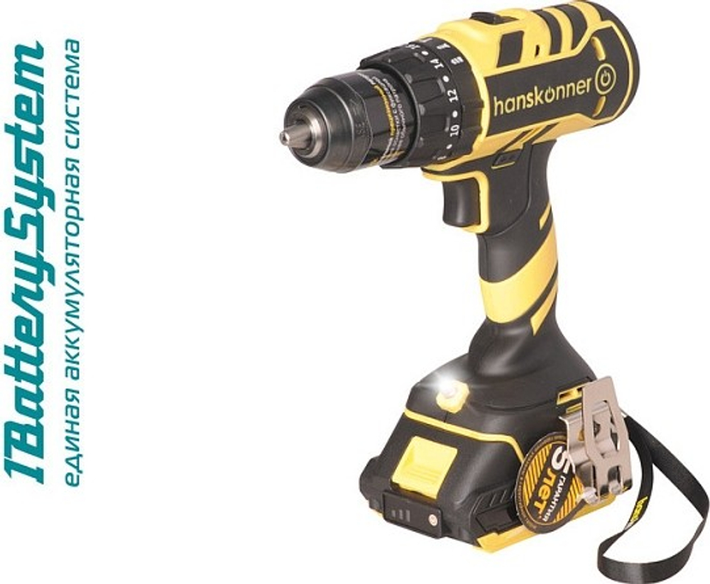 Дрель-шуруповерт аккумуляторная HANSKONNER HCD1865I