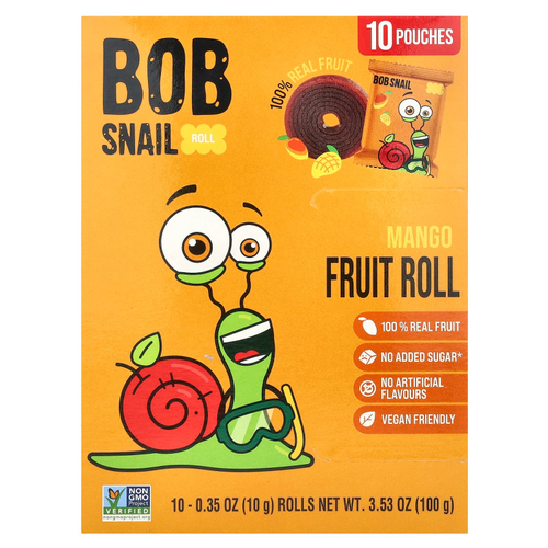 Bob Snail, Fruit Roll, манго, 10 пакетиков по 10 г (0,35 унции)