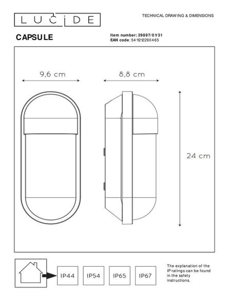 Уличный настенный светильник Lucide Capsule 29897/01/31