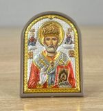 Николай Чудотворец, икона арочная, пластик коричневый, эмаль 48x68