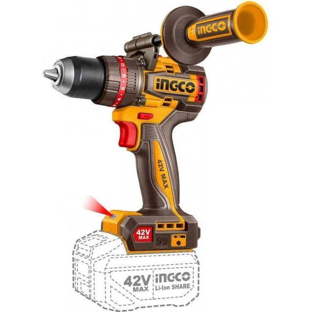 Аккумуляторный бесщёточный ударный шуруповерт INGCO CIDLI429982 INDUSTRIAL 42 В 99 Нм