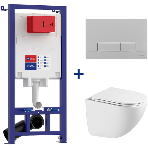 Комплект унитаза с инсталляцией Lemark Glazer 100803429 с сиденьем Микролифт и клавишей смыва Хром матовый