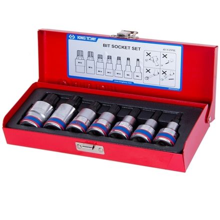 Цена на KING TONY (4117PR) Набор торцевых насадок 1/2", SPLINE, M6-M18, 7 предметов