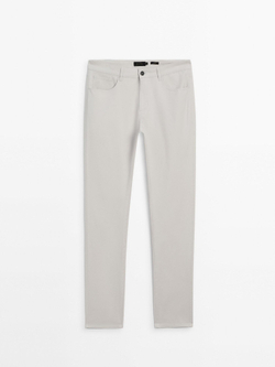 Massimo Dutti Зауженные брюки с отделкой под деним, дымчатый