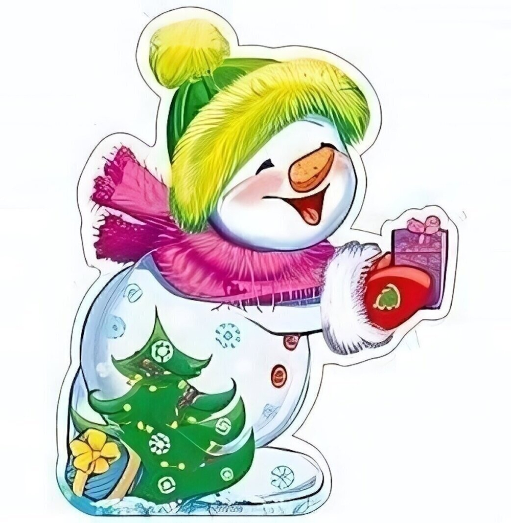 Плакат вырубной А4 "Снеговик" с блестками в лаке (Сфера)