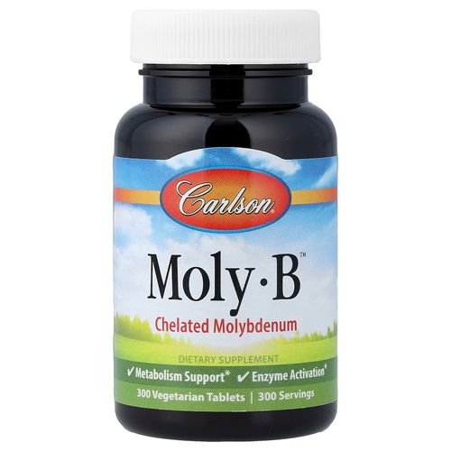 Carlson, Moly-B™, молибден в хелатной форме, 300 вегетарианских таблеток (500 мкг в 1 таблетке)