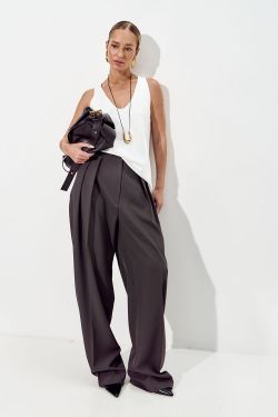 Брюки палаццо свободные с защипами графитового цвета