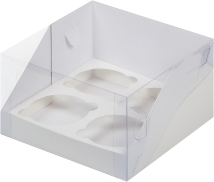 Коробка для 4х капкейков с прозрачной крышкой белая 16х16х10 см