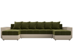 Диван П-образный Дубай полки слева, Зеленый\Бежевый, Микровельвет\Экокожа, 31511