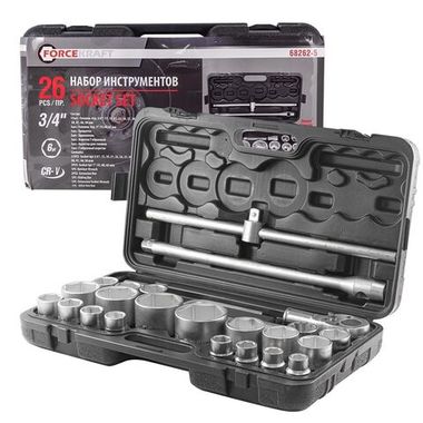 Набор инструментов 26пр, 3/4 1 (6гр.)(17,19,21,22,24,27,30,32,33,34,35,36,36-12гр,38,41,46,50мм,1: 55,60,65мм) FORCEKRAFT FK-68262-5
