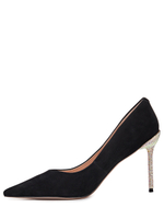 Женские туфли замшевые черные на каблуке со стразами