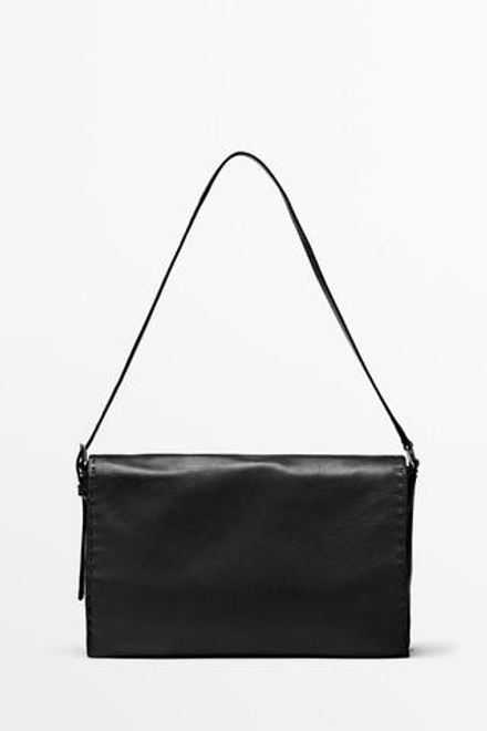 Massimo Dutti Сумка через плечо из кожи наппа с декоративной строчкой, черный