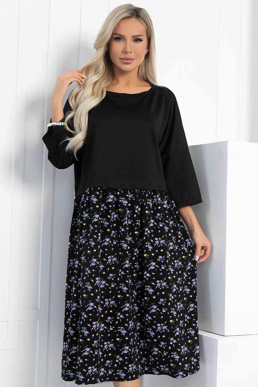 Платье бохо (черное/цветы) П12724-10 LT Collection