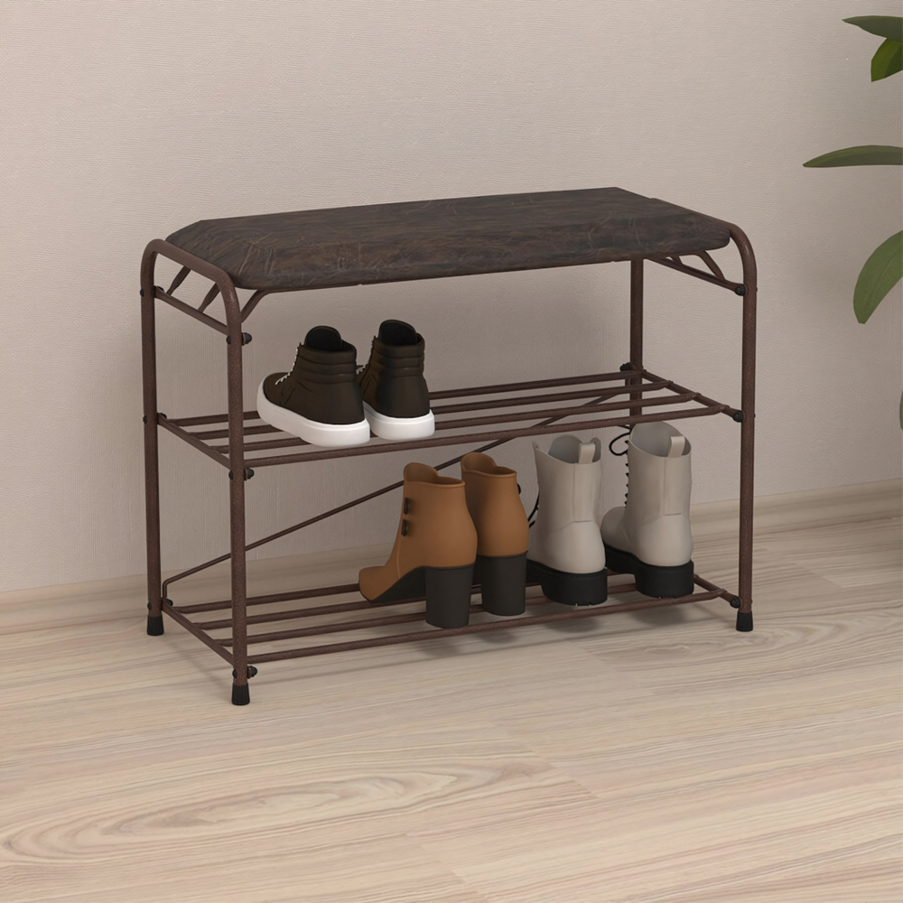 Подставка для обуви "Альфа 23" с сиденьем, коричневая