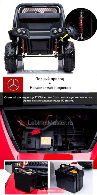Детский электромобиль "Mercedes" UNIMOG красный