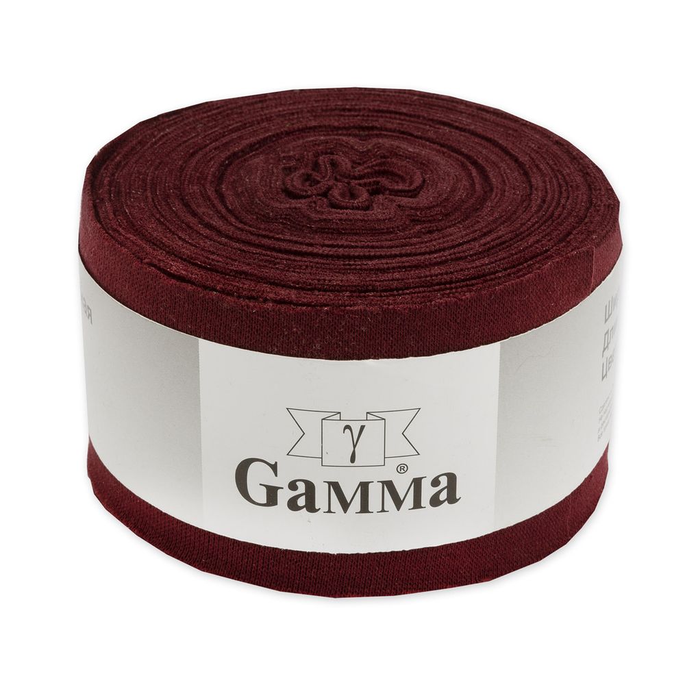 Косая бейка трикотажная 60 мм / 10 метров, (рибана), 006 бордовый, Gamma
