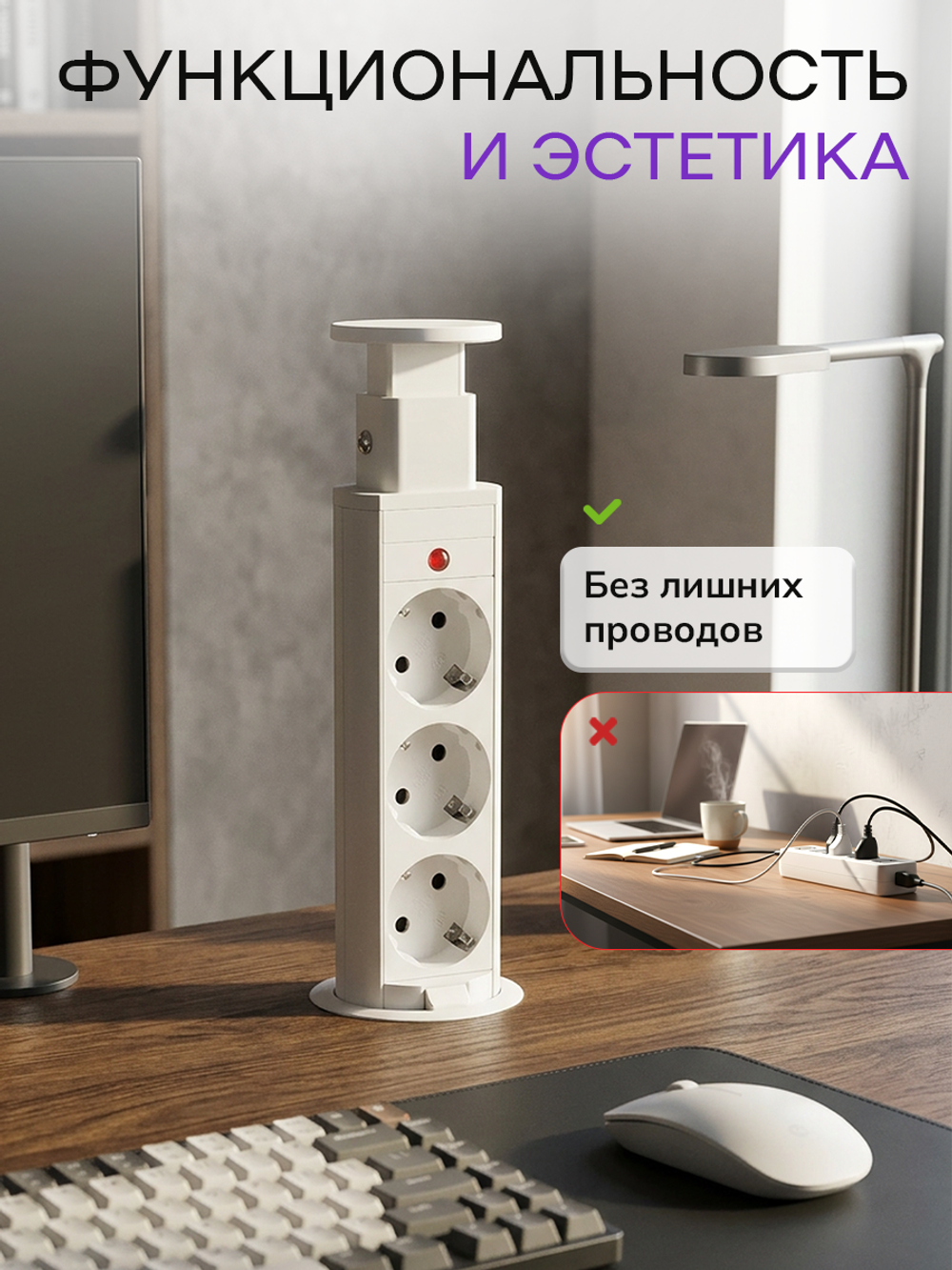 Вертикальная тройная розетка, Белая