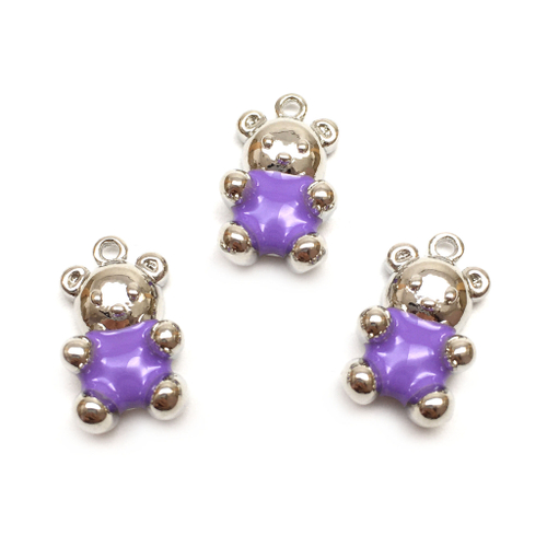 Подвеска с сиреневой эмалью "Мишка Тедди" 16х9 мм, родий