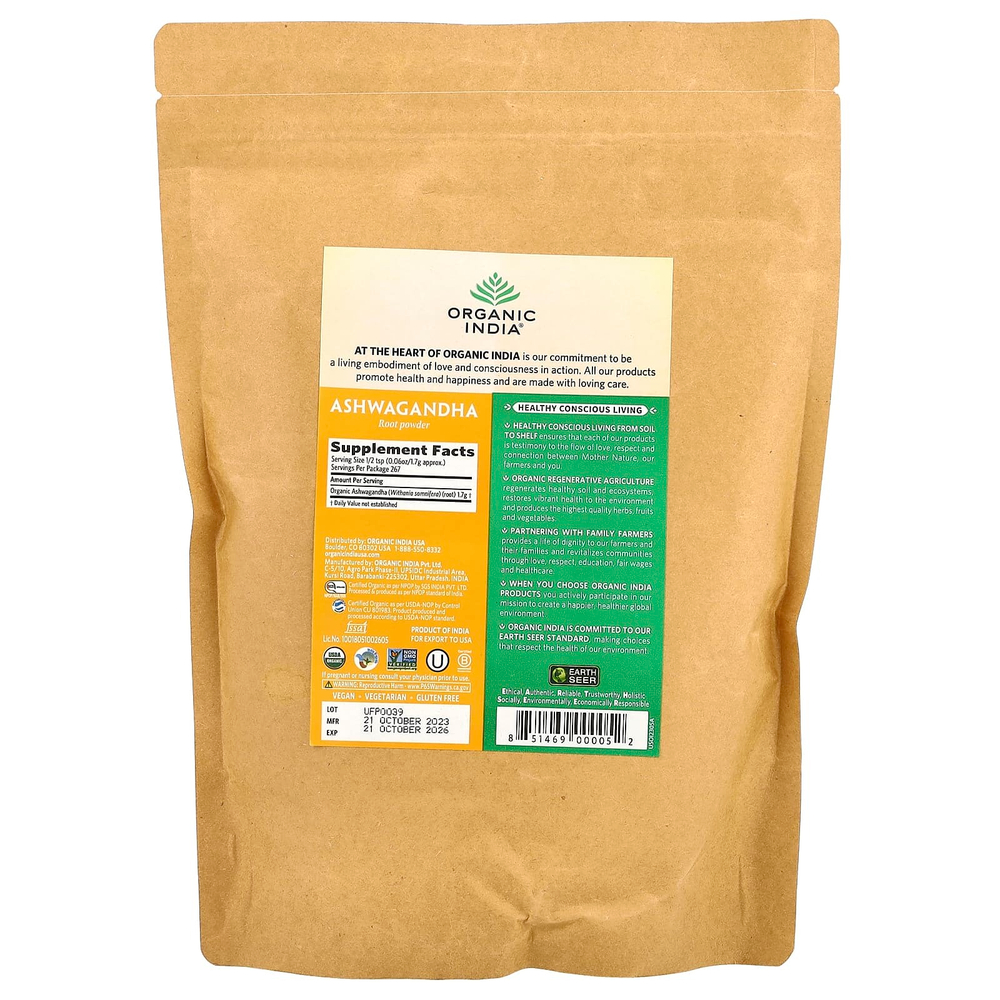 Organic India, Порошок из корня ашваганды, 454 г (16 унций)