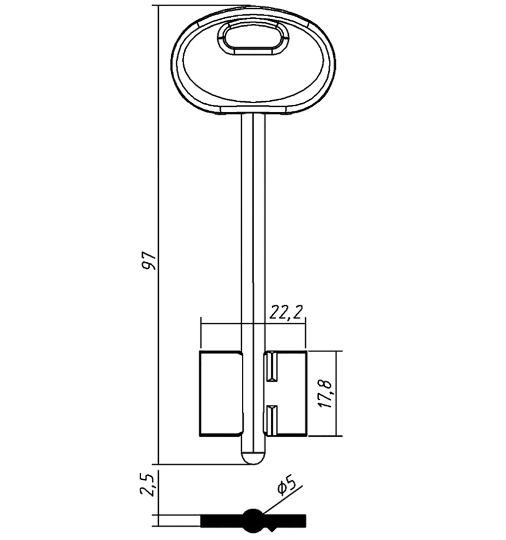 Заготовка сувальдного ключа 10877 МЕТТЭМ MET3DP