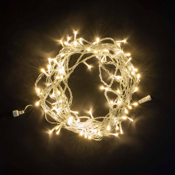 Светодиодная нить 100 теплых белых LED ламп, 10 м., 24В., прозрачный провод ПВХ, LTC (PST100-10-1WW)