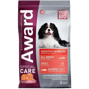 Сухой корм AWARD SPECIAL CARE Sensitive Skin&Coat для взрослых собак всех пород для здоровой кожи и шерсти со свежим лососем 2 кг