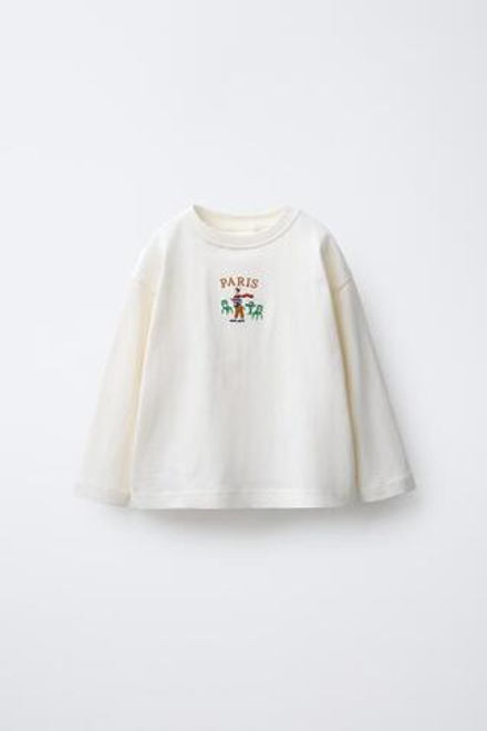 ZARA ЛОНГСЛИВ С ВЫШИВКОЙ, ЭКРЮ