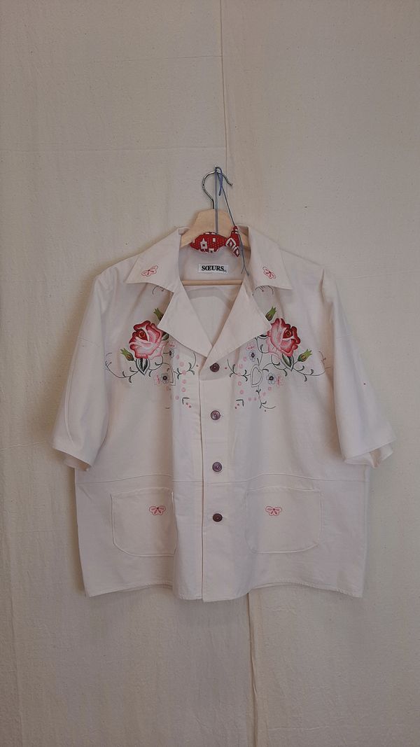 Рубашка с Красными Розами/Red Rose Short Sleeve Shirt белая - фото 1