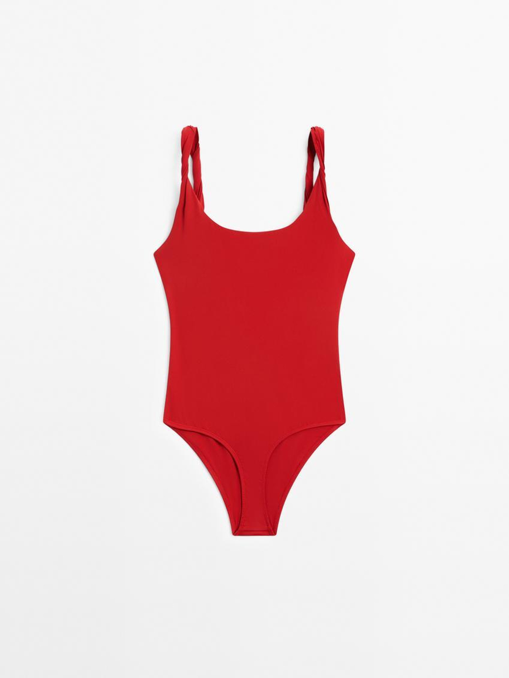 Massimo Dutti Купальник со свернутыми бретелями, красный