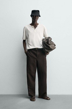 ZARA ФУТБОЛКА С ВОРОТНИКОМ НА ПУГОВИЦАХ, ЭКРЮ