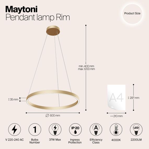Подвесной светодиодный светильник Maytoni Rim MOD058PL-L32BS4K