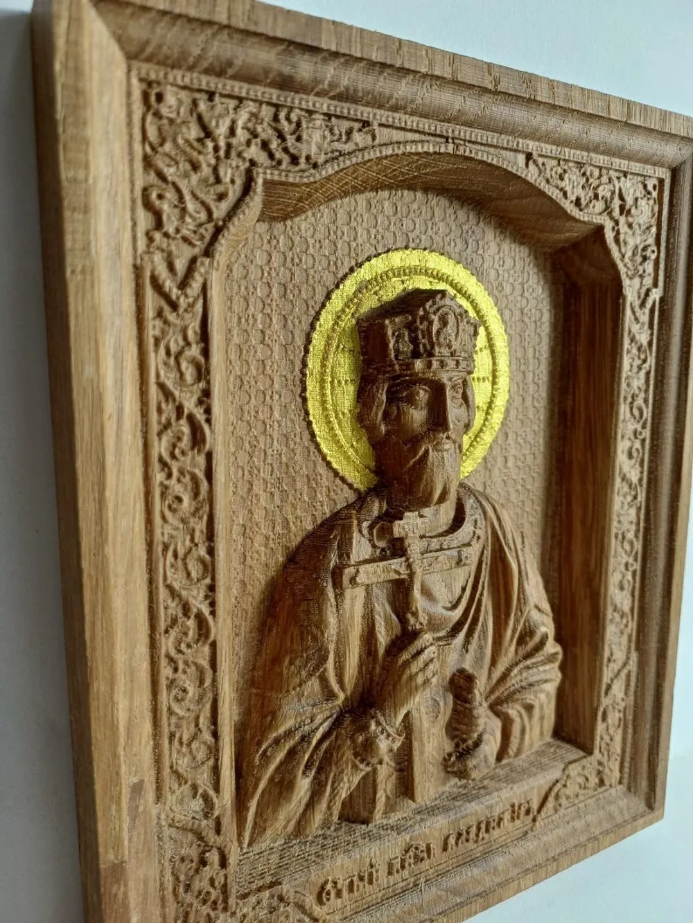 Освященная Икона князя Владимира резная из дуба 17х14 см