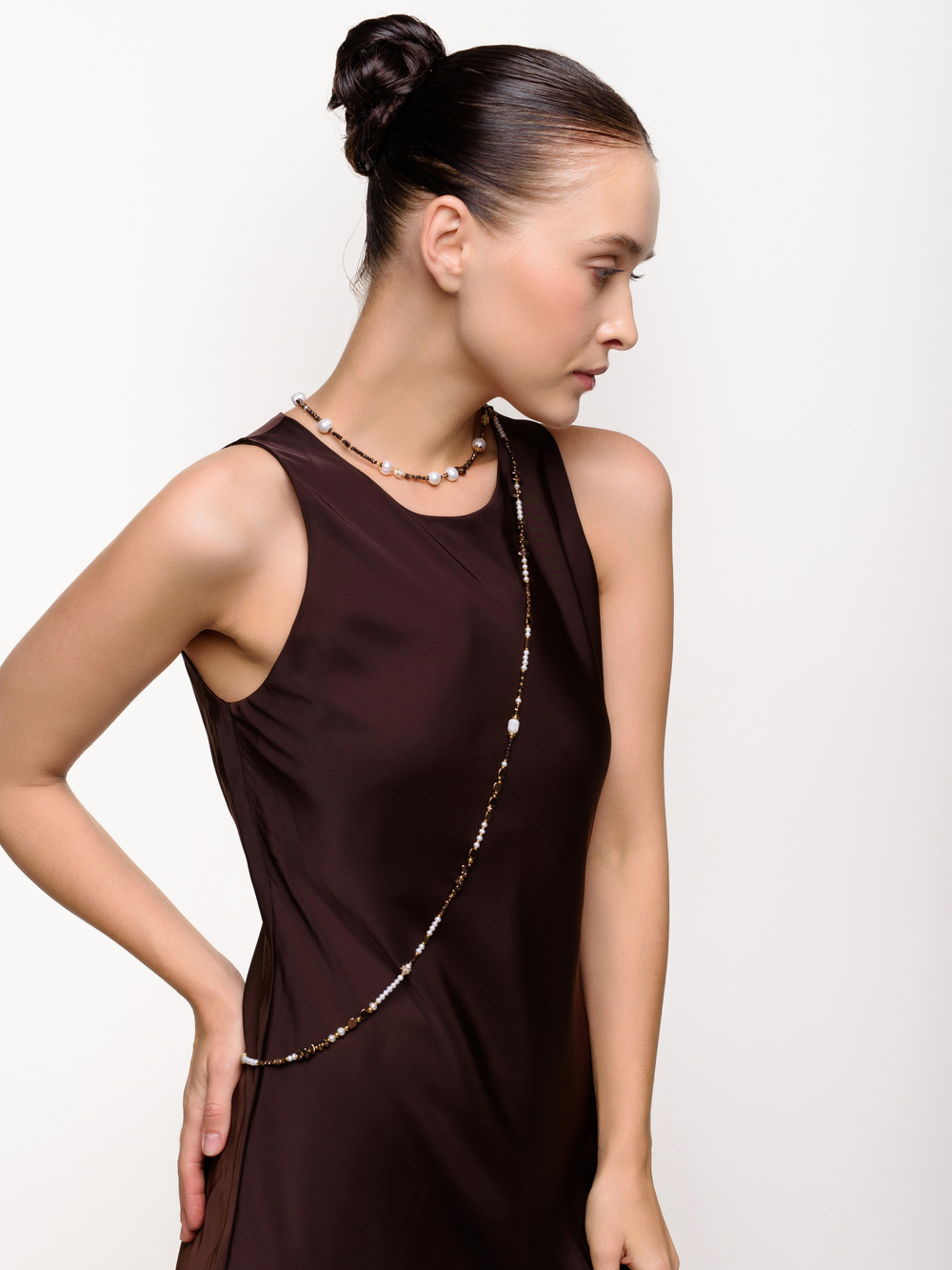 Колье "Elegant Hematite Pearl" Gold