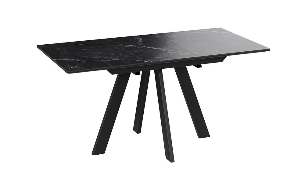 Стол кухонный обеденный раздвижной Черный муар/Керамика матовая черный мрамор 120(160)х80х76 см