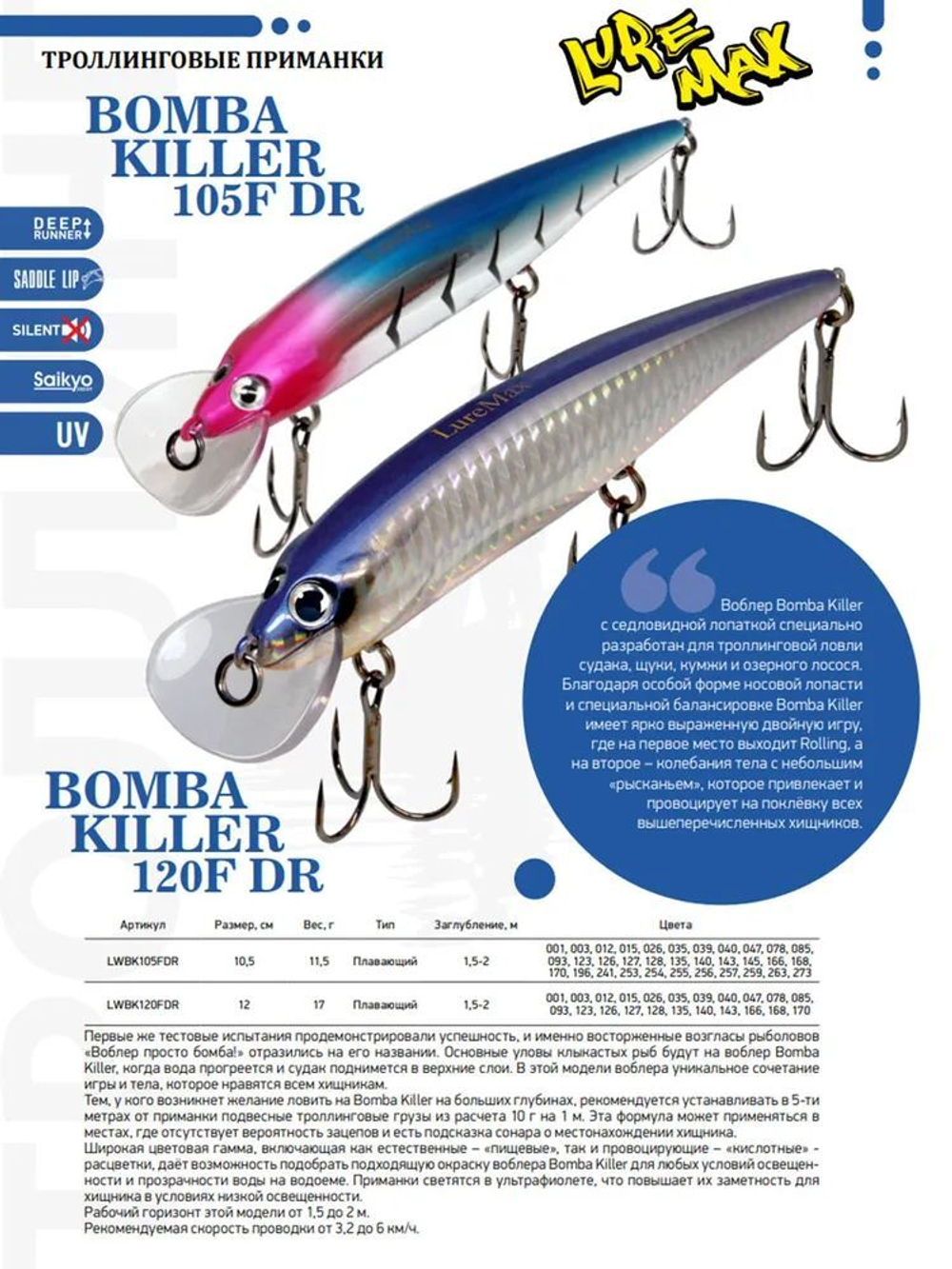 Воблер для рыбалки  BOMBA KILLER 120FDR-143 16,5 г.