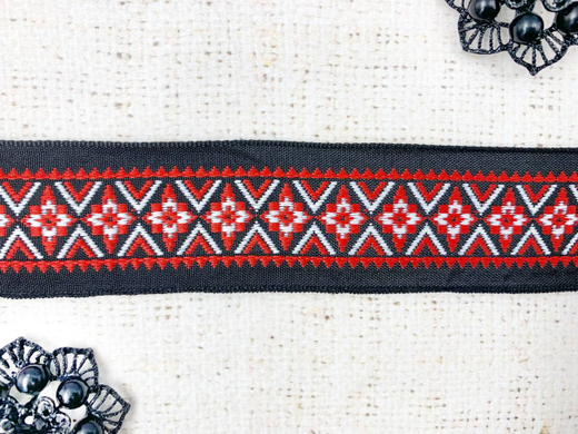 Тесьма жаккард, ш. 4 см, красный/чёрный