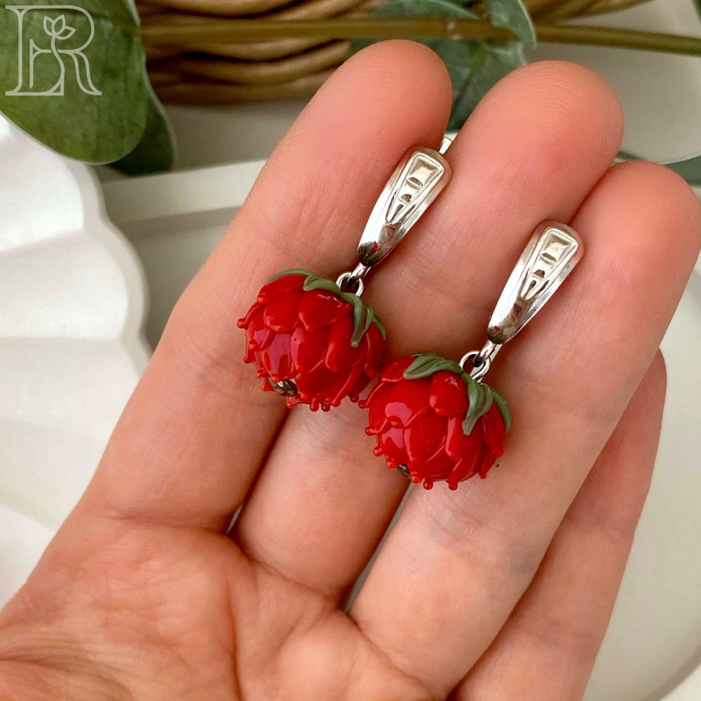 LEFIREL' Серьги серебряные женские "Клевер" с цветами из муранского стекла / ювелирные украшения из родированного серебра 925