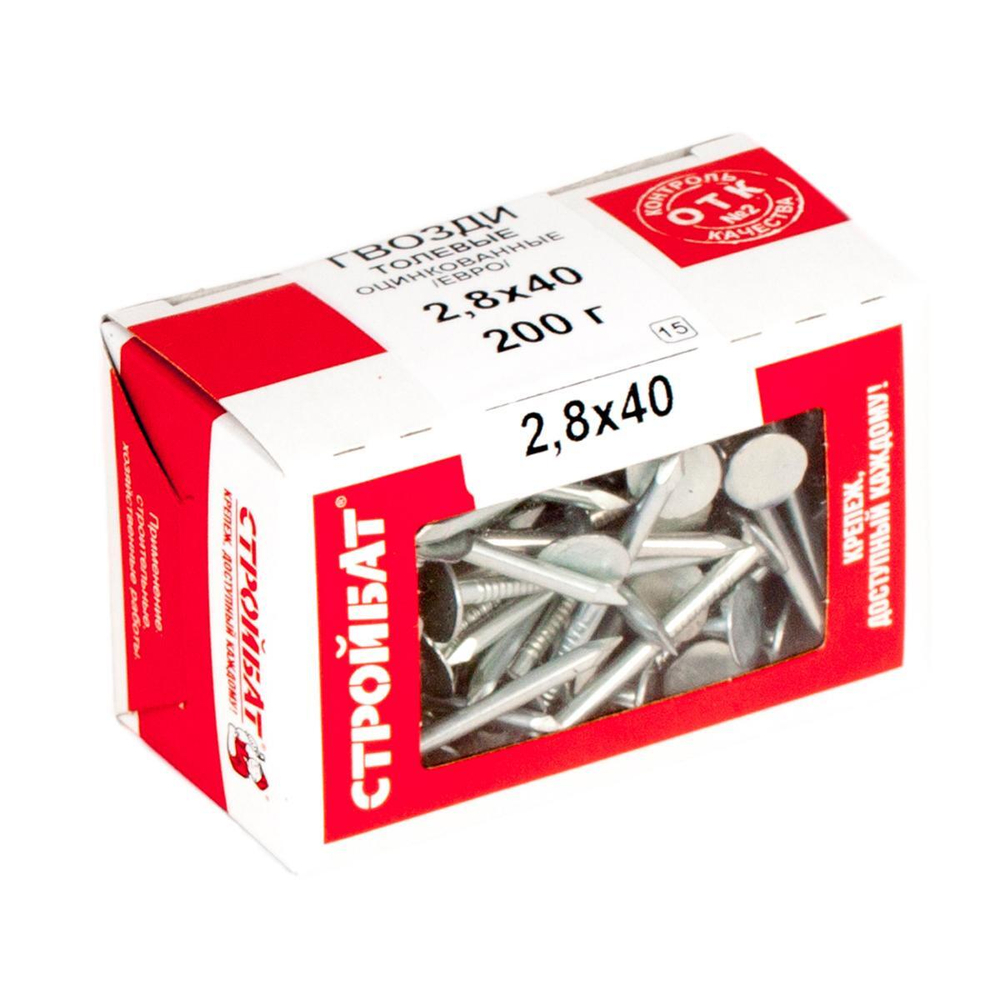 ГВОЗДИ ТОЛЕВЫЕ СТРОЙБАТ ЕВРО ОЦИНК 2,8X40ММ 200Г