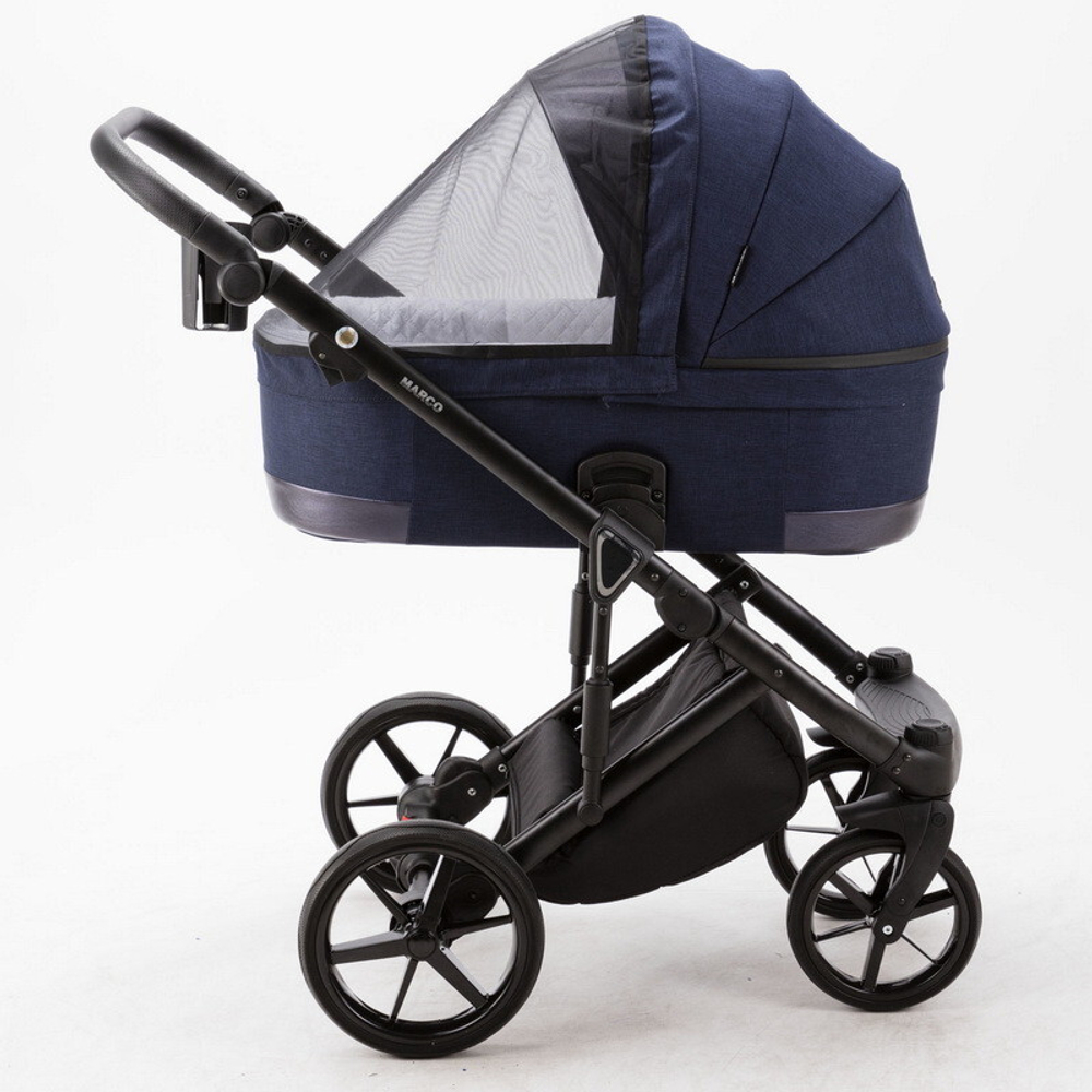 Детская коляска Adamex Marco 2 в 1 GA09 (Т. СИН ТК.+ Т.СИН ПЕРЛ КОЖ. ОТДЕЛКА)