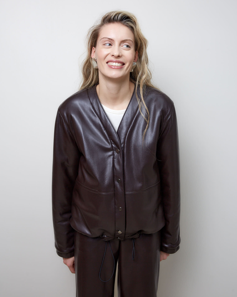 Куртка двухсторонняя из шерсти Стелла Маккартни и искусственной кожи шоколад