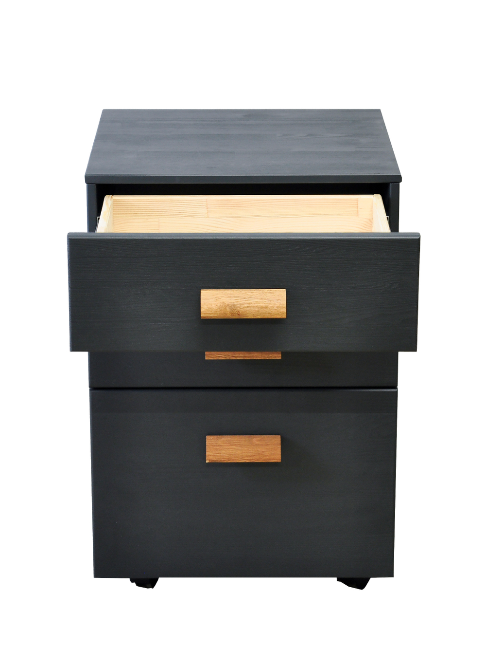 Офисная тумба под стол с 3 ящиками Мадейра 45х45х67см из массива сосны на колесиках, серый